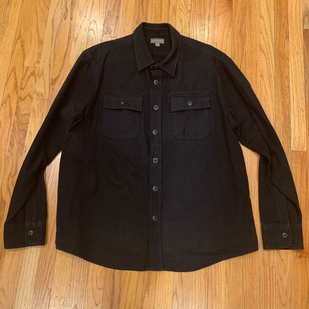 EUC L.L. Bean Signature Mens XL Black button down long sleeve casual shirt